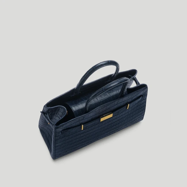 DeMellier Grece Ghanem x The Midi Hudson in Dark Navy Croc-Effect Crossbody Bag, view 3 | Shoulder & Crossbody Bags | Coveti