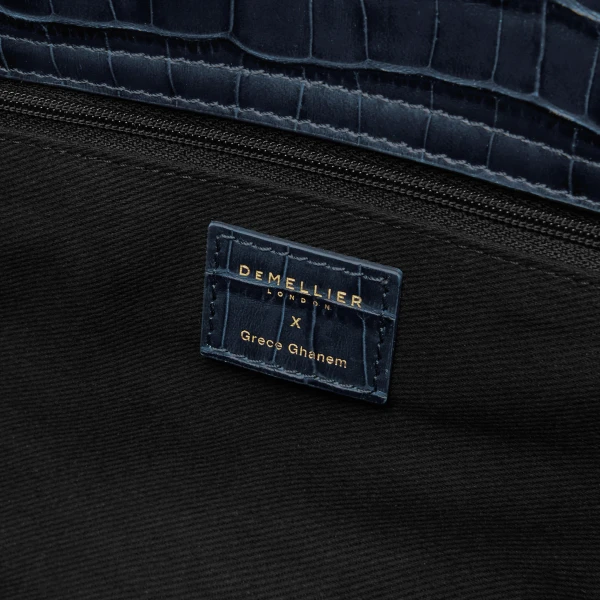 DeMellier Grece Ghanem x The Midi Hudson in Dark Navy Croc-Effect Crossbody Bag, view 4 | Shoulder & Crossbody Bags | Coveti
