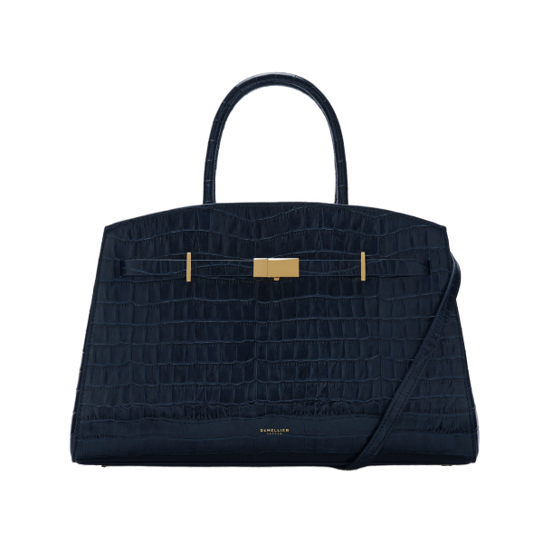 Grece Ghanem x The Midi Hudson in Dark Navy Croc-Effect Crossbody Bag