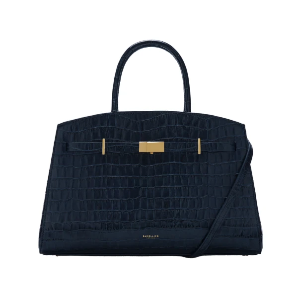 DeMellier Grece Ghanem x The Midi Hudson in Dark Navy Croc-Effect Crossbody Bag | Shoulder & Crossbody Bags | Coveti