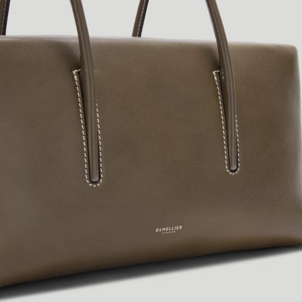 DeMellier Rebecca Donaldson x The Stockholm Shoulder in Dark Sage Fine Grain with Ecru Stitching Shoulder Bag, view 2 | Shoulder & Crossbody Bags | Coveti