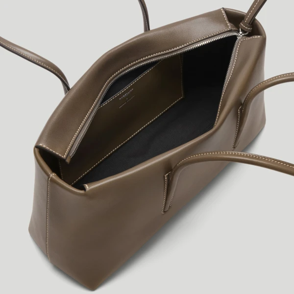 DeMellier Rebecca Donaldson x The Stockholm Shoulder in Dark Sage Fine Grain with Ecru Stitching Shoulder Bag, view 3 | Shoulder & Crossbody Bags | Coveti