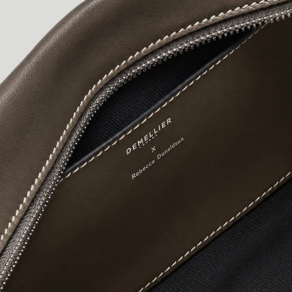 DeMellier Rebecca Donaldson x The Stockholm Shoulder in Dark Sage Fine Grain with Ecru Stitching Shoulder Bag, view 4 | Shoulder & Crossbody Bags | Coveti