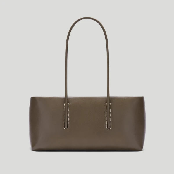 DeMellier Rebecca Donaldson x The Stockholm Shoulder in Dark Sage Fine Grain with Ecru Stitching Shoulder Bag, view 6 | Shoulder & Crossbody Bags | Coveti