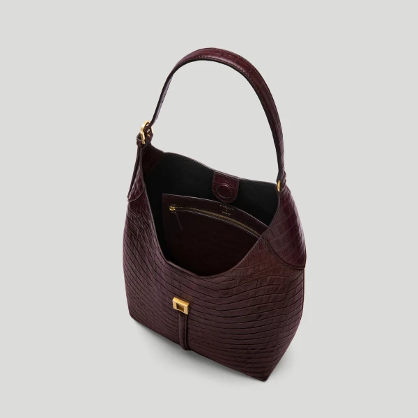 DeMellier Taylor Hill x The Large Siena Bucket in Burgundy Croc-Effect Bucket Bag, view 4 | Bucket Bags | Coveti
