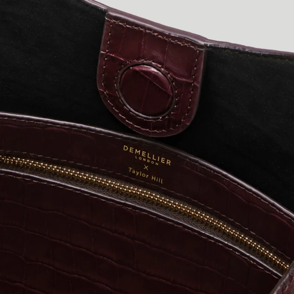 DeMellier Taylor Hill x The Large Siena Bucket in Burgundy Croc-Effect Bucket Bag, view 5 | Bucket Bags | Coveti