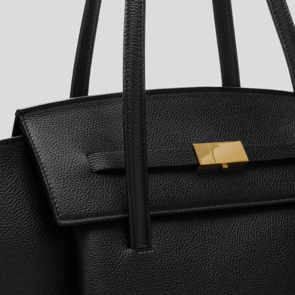 DeMellier The Brooklyn in Black Small Grain Tote Bag, view 3 | Totes & Top-Handle Bags | Coveti