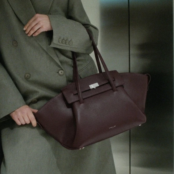 DeMellier The Brooklyn in Bordeaux Small Grain Tote Bag, view 2 | Totes & Top-Handle Bags | Coveti
