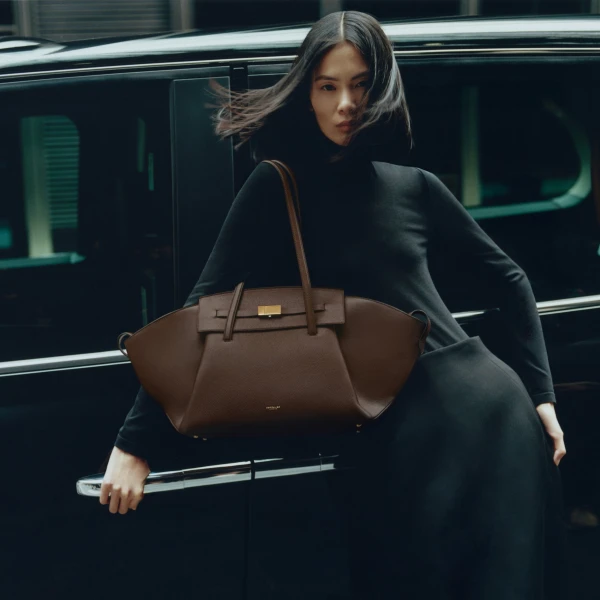 DeMellier The Brooklyn in Mocha Small Grain Tote Bag, view 2 | Totes & Top-Handle Bags | Coveti