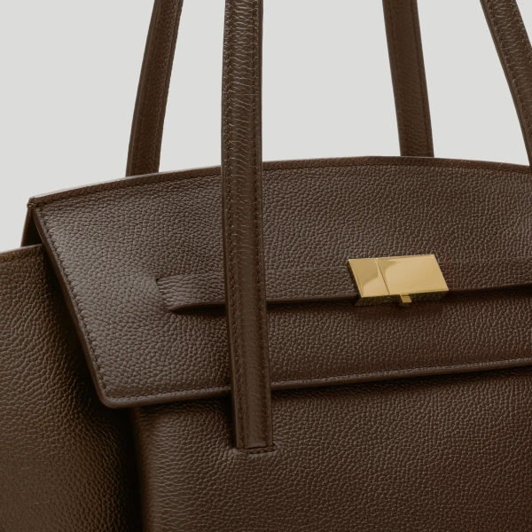 DeMellier The Brooklyn in Mocha Small Grain Tote Bag, view 3 | Totes & Top-Handle Bags | Coveti