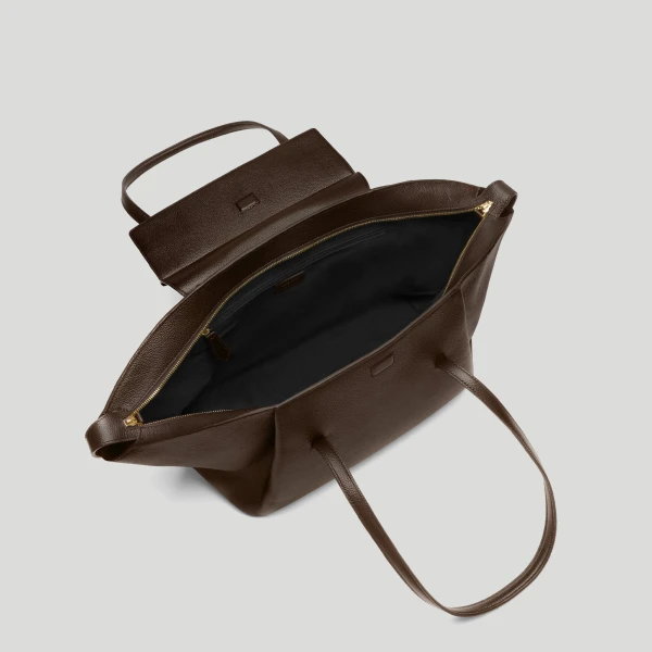 DeMellier The Brooklyn in Mocha Small Grain Tote Bag, view 4 | Totes & Top-Handle Bags | Coveti