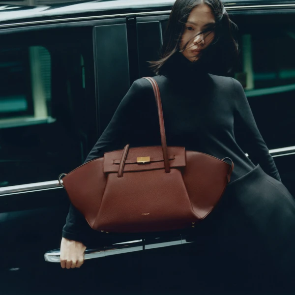 DeMellier The Brooklyn in Warm Brown Small Grain Tote Bag, view 2 | Totes & Top-Handle Bags | Coveti