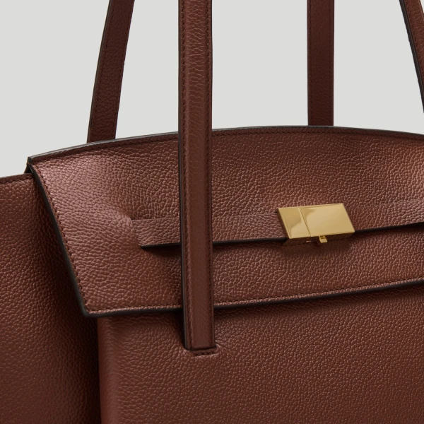 DeMellier The Brooklyn in Warm Brown Small Grain Tote Bag, view 3 | Totes & Top-Handle Bags | Coveti