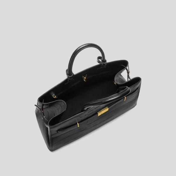 DeMellier The Hudson in Black Large Croc-Effect Tote Bag, view 4 | Totes & Top-Handle Bags | Coveti