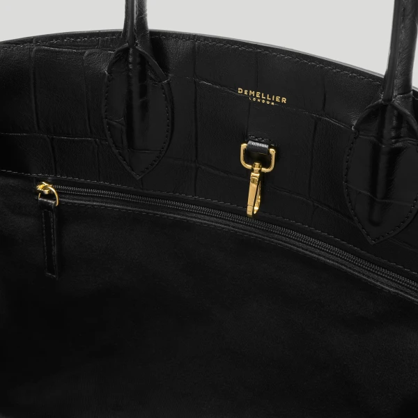 DeMellier The Hudson in Black Large Croc-Effect Tote Bag, view 5 | Totes & Top-Handle Bags | Coveti