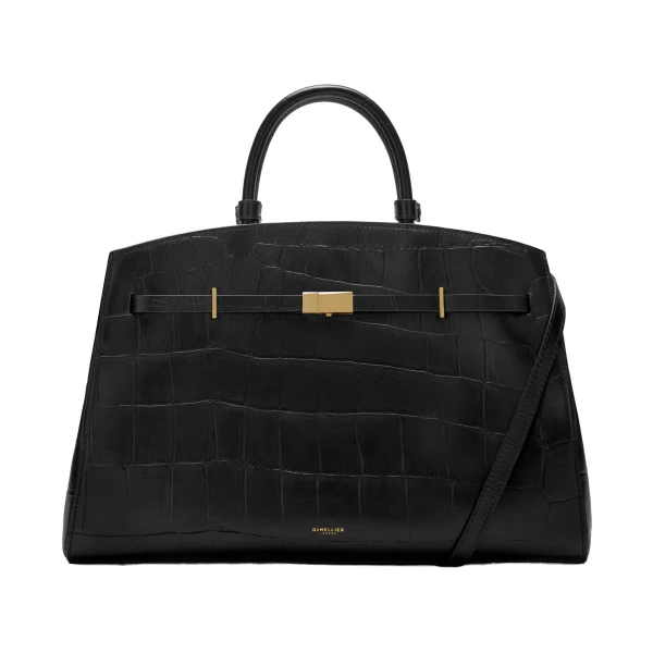 The Hudson in Black Large Croc-Effect Tote Bag