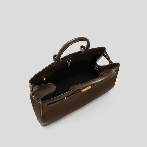 DeMellier The Hudson in Mocha Small Grain Tote Bag, view 3 | Totes & Top-Handle Bags | Coveti