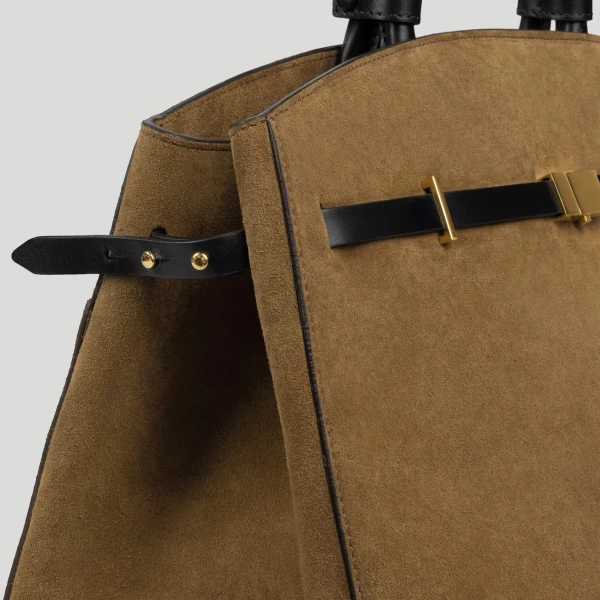 DeMellier The Hudson in Tobacco Suede & Black Smooth Tote Bag, view 2 | Totes & Top-Handle Bags | Coveti