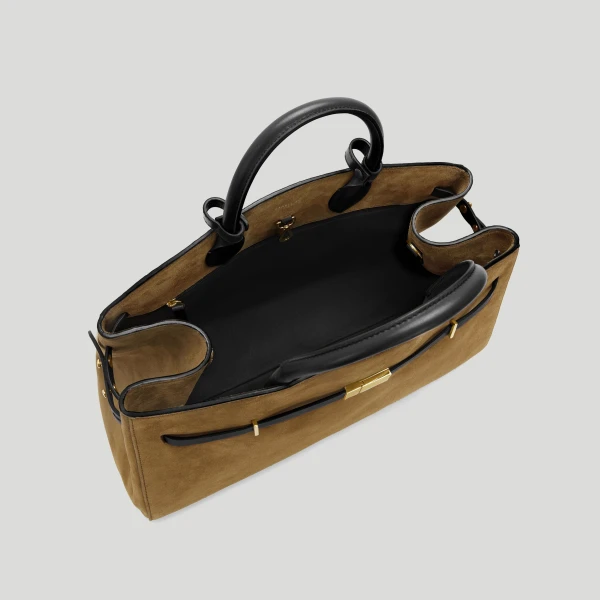 DeMellier The Hudson in Tobacco Suede & Black Smooth Tote Bag, view 3 | Totes & Top-Handle Bags | Coveti