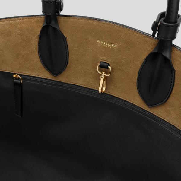 DeMellier The Hudson in Tobacco Suede & Black Smooth Tote Bag, view 4 | Totes & Top-Handle Bags | Coveti