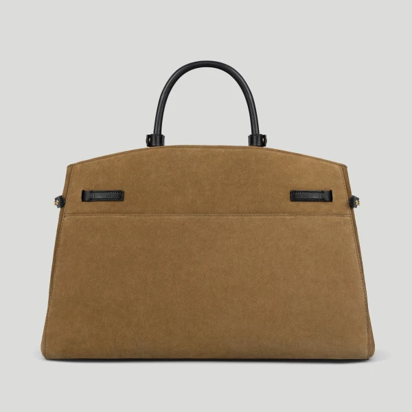 DeMellier The Hudson in Tobacco Suede & Black Smooth Tote Bag, view 5 | Totes & Top-Handle Bags | Coveti