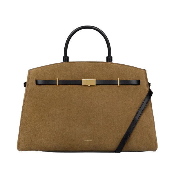The Hudson in Tobacco Suede & Black Smooth Tote Bag