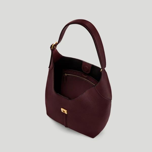 DeMellier The Large Siena Bucket in Burgundy Small Grain Bucket Bag, view 3 | Bucket Bags | Coveti