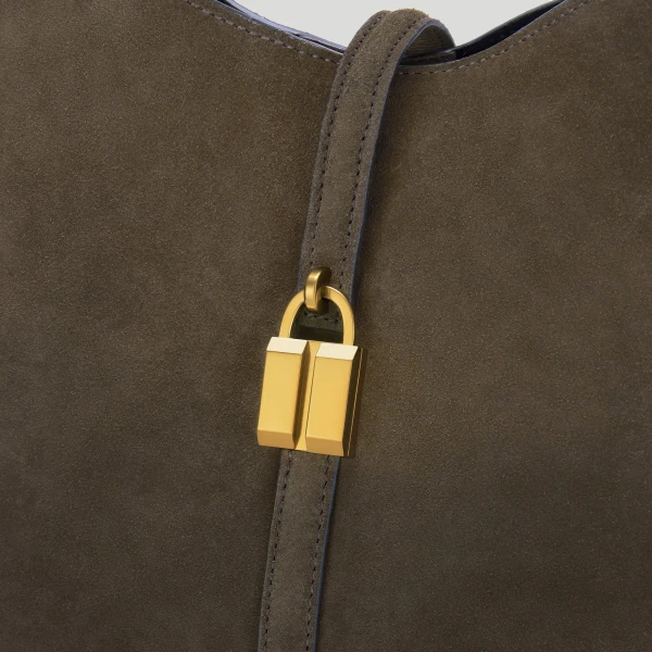 DeMellier The Large Siena Bucket in Hazel Suede Bucket Bag, view 2 | Bucket Bags | Coveti