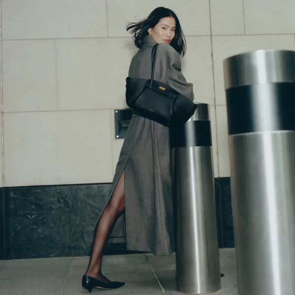 DeMellier The Midi Brooklyn in Black Small Grain Shoulder Bag, view 2 | Shoulder & Crossbody Bags | Coveti