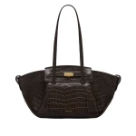 DeMellier The Midi Brooklyn in Dark Chocolate Croc-Effect Shoulder Bag | Shoulder & Crossbody Bags | Coveti