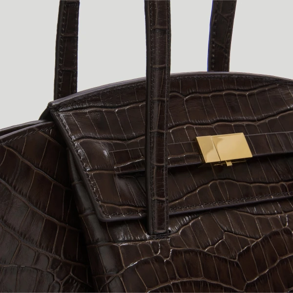 DeMellier The Midi Brooklyn in Dark Chocolate Croc-Effect Shoulder Bag, view 3 | Shoulder & Crossbody Bags | Coveti