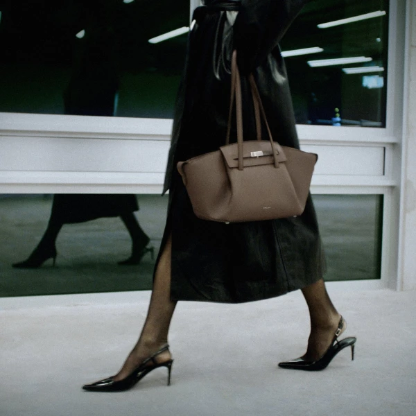 DeMellier The Midi Brooklyn in Dark Taupe Small Grain Shoulder Bag, view 2 | Shoulder & Crossbody Bags | Coveti