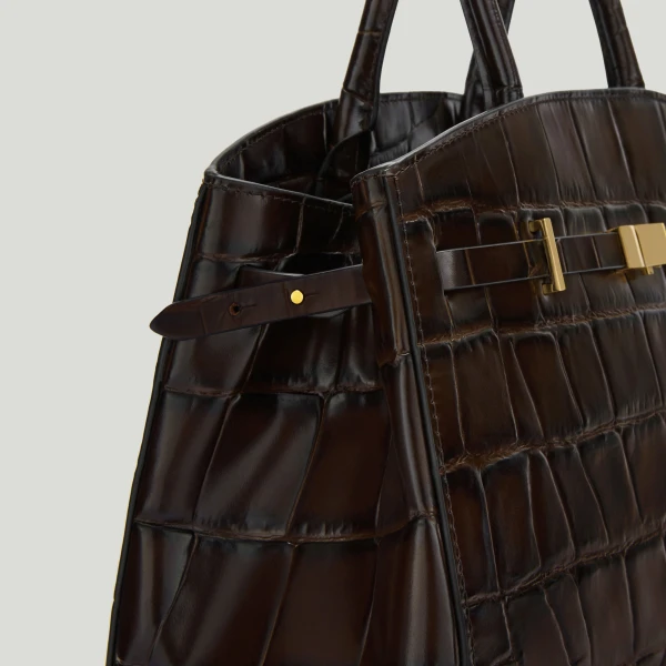 DeMellier The Midi Hudson in Dark Chocolate Large Croc-Effect Crossbody Bag, view 3 | Shoulder & Crossbody Bags | Coveti
