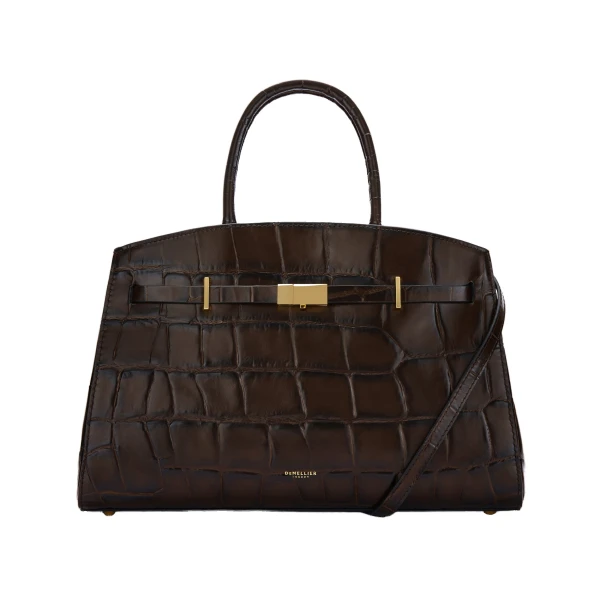 The Midi Hudson in Dark Chocolate Large Croc-Effect Crossbody Bag