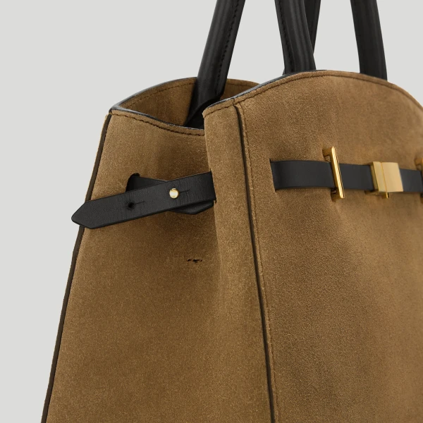 DeMellier The Midi Hudson in Tobacco Suede & Black Smooth Crossbody Bag, view 2 | Shoulder & Crossbody Bags | Coveti