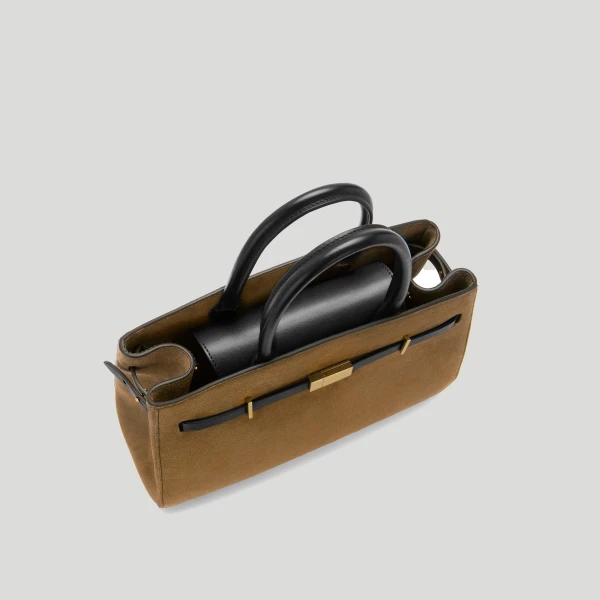 DeMellier The Midi Hudson in Tobacco Suede & Black Smooth Crossbody Bag, view 3 | Shoulder & Crossbody Bags | Coveti