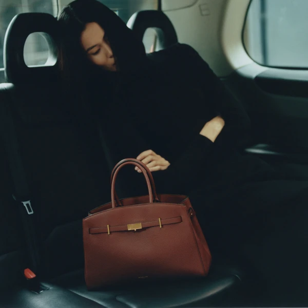 DeMellier The Midi Hudson in Warm Brown Small Grain Crossbody Bag, view 2 | Shoulder & Crossbody Bags | Coveti
