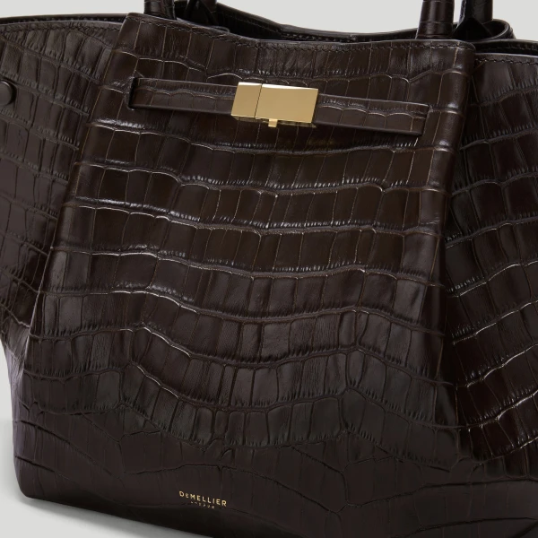 DeMellier The Midi New York in Dark Chocolate Croc-Effect Shoulder Bag, view 2 | Shoulder & Crossbody Bags | Coveti