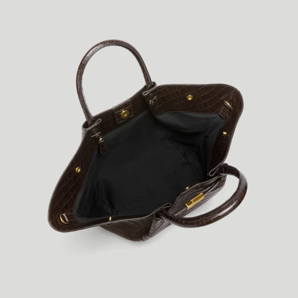 DeMellier The Midi New York in Dark Chocolate Croc-Effect Shoulder Bag, view 3 | Shoulder & Crossbody Bags | Coveti