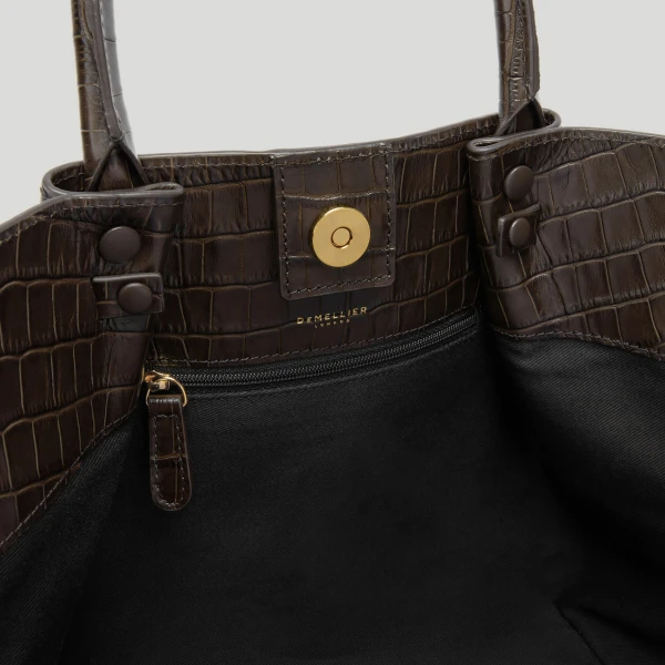 DeMellier The Midi New York in Dark Chocolate Croc-Effect Shoulder Bag, view 4 | Shoulder & Crossbody Bags | Coveti