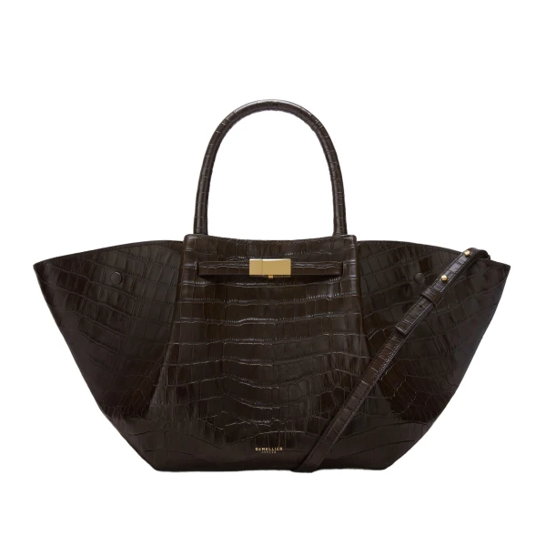 DeMellier The Midi New York in Dark Chocolate Croc-Effect Shoulder Bag | Shoulder & Crossbody Bags | Coveti