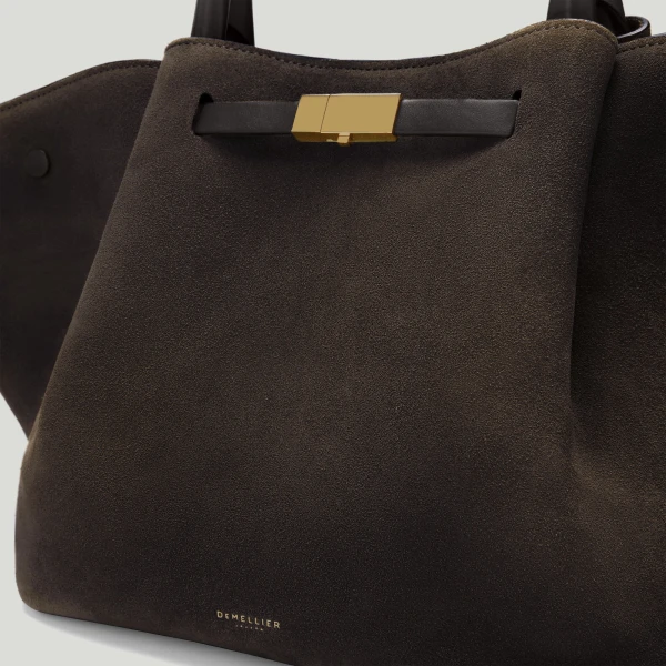 DeMellier The Midi New York in Dark Chocolate Suede & Dark Chocolate Smooth Shoulder Bag, view 2 | Shoulder & Crossbody Bags | Coveti