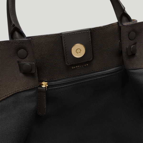 DeMellier The Midi New York in Dark Chocolate Suede & Dark Chocolate Smooth Shoulder Bag, view 4 | Shoulder & Crossbody Bags | Coveti