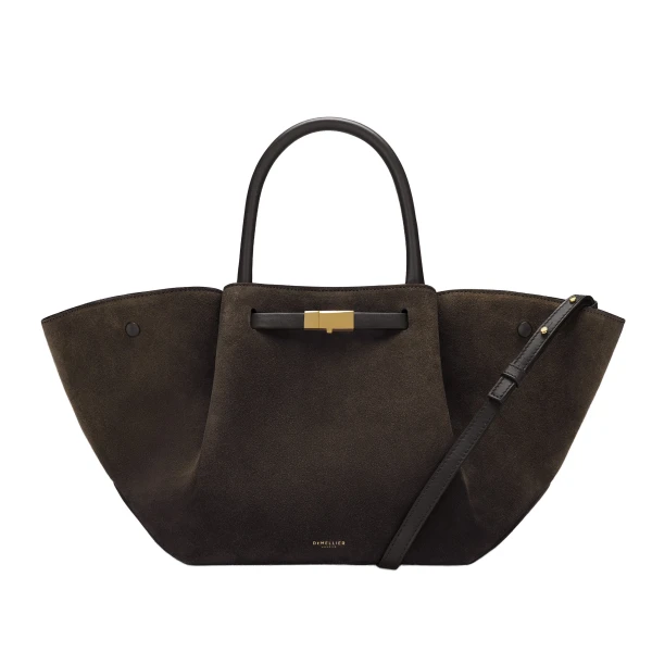The Midi New York in Dark Chocolate Suede & Dark Chocolate Smooth Shoulder Bag