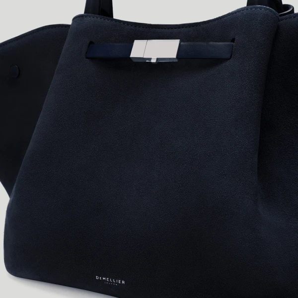 DeMellier The Midi New York in Midnight Blue Suede Shoulder Bag, view 3 | Shoulder & Crossbody Bags | Coveti