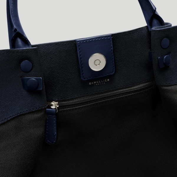 DeMellier The Midi New York in Midnight Blue Suede Shoulder Bag, view 5 | Shoulder & Crossbody Bags | Coveti