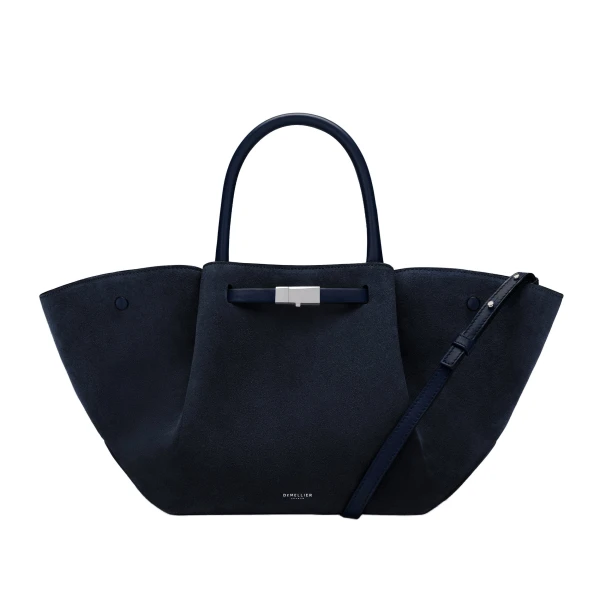 The Midi New York in Midnight Blue Suede Shoulder Bag