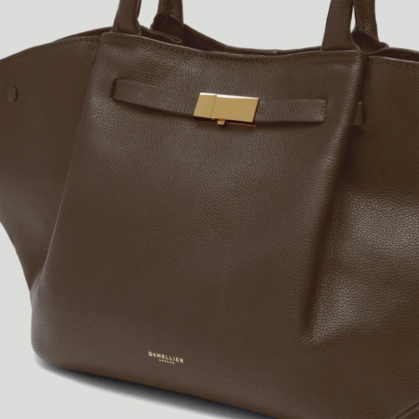 DeMellier The Midi New York in Mocha Small Grain Shoulder Bag, view 2 | Shoulder & Crossbody Bags | Coveti