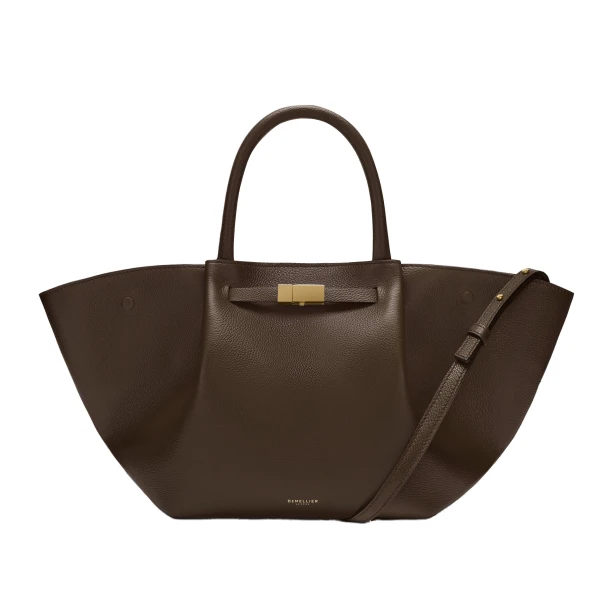 The Midi New York in Mocha Small Grain Shoulder Bag