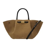 DeMellier The Midi New York in Tobacco Suede & Black Smooth Shoulder Bag | Shoulder & Crossbody Bags | Coveti